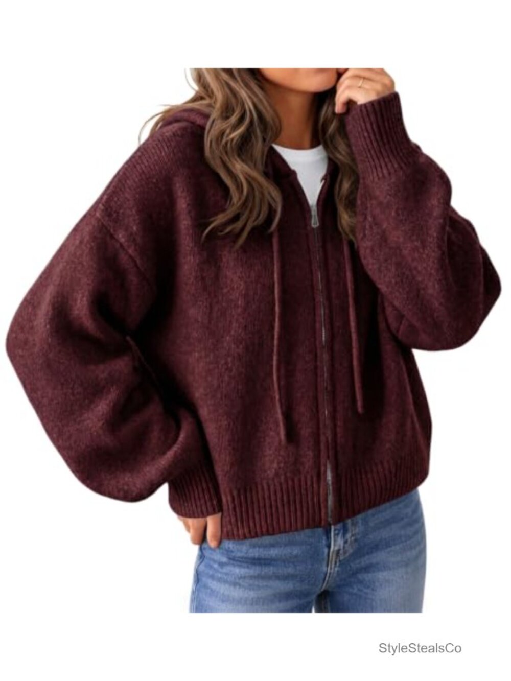 Womens Zip Up Knit Cardigan Sweater Hooded Jacket Fleece Lined Outerwear